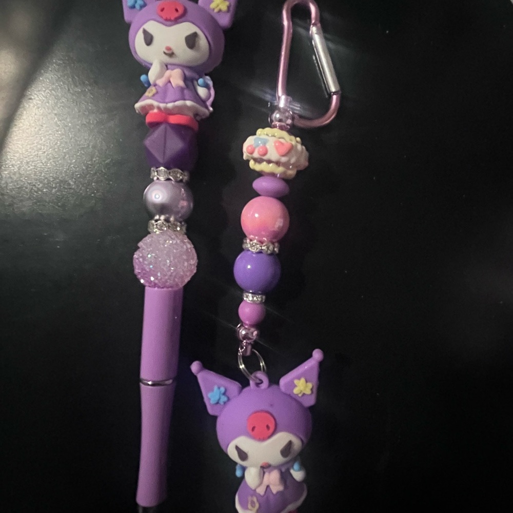 Purple Character Beaded Kids Pen with Charm - Cute Purple Design